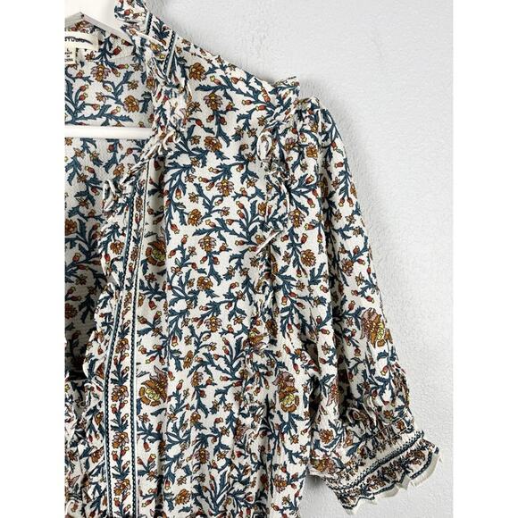 MAX STUDIO Tiered Floral Midi Dress Cream Multi Ruffled Boho - Picture 7 of 14